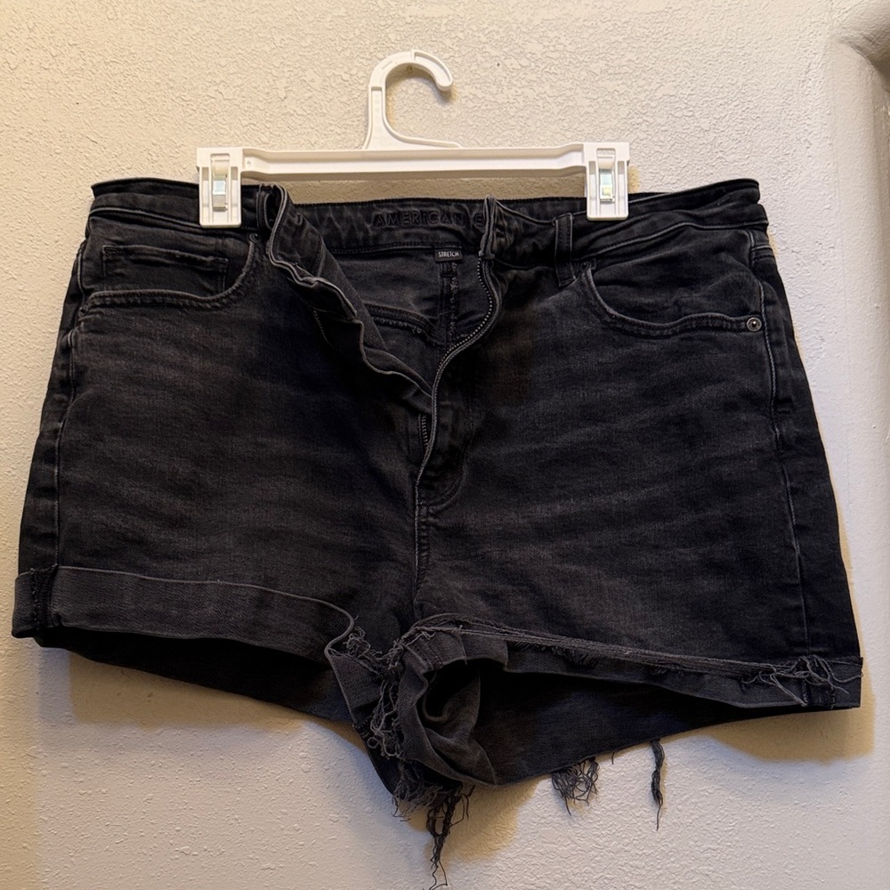 American Eagle Outfitters Black Distressed High-Rise Denim Shorts